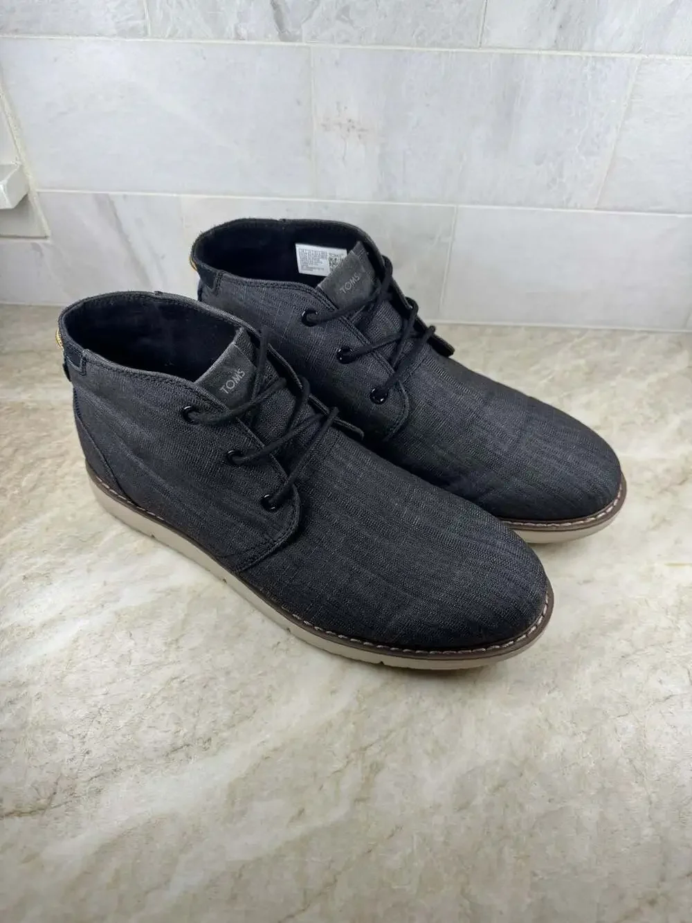 TOMS Navi Chukka Boots Men’s 10.5 Black Crosshatch Canvas Casual Lace Up